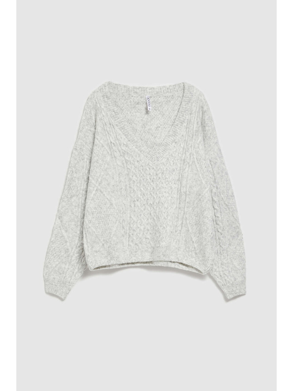 Moodo Sivi pulover s V-izrezom Moodo
