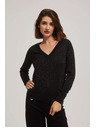 Moodo Crni pulover s metalnim vlaknom i V-izrezom Moodo