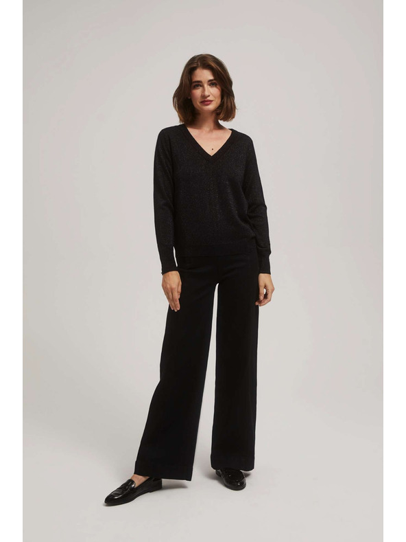 Moodo Crni pulover s metalnim vlaknom i V-izrezom Moodo