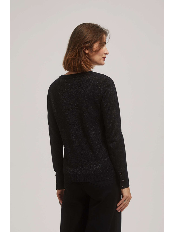 Moodo Crni pulover s metalnim vlaknom i V-izrezom Moodo
