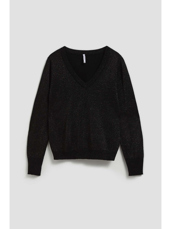 Moodo Crni pulover s metalnim vlaknom i V-izrezom Moodo