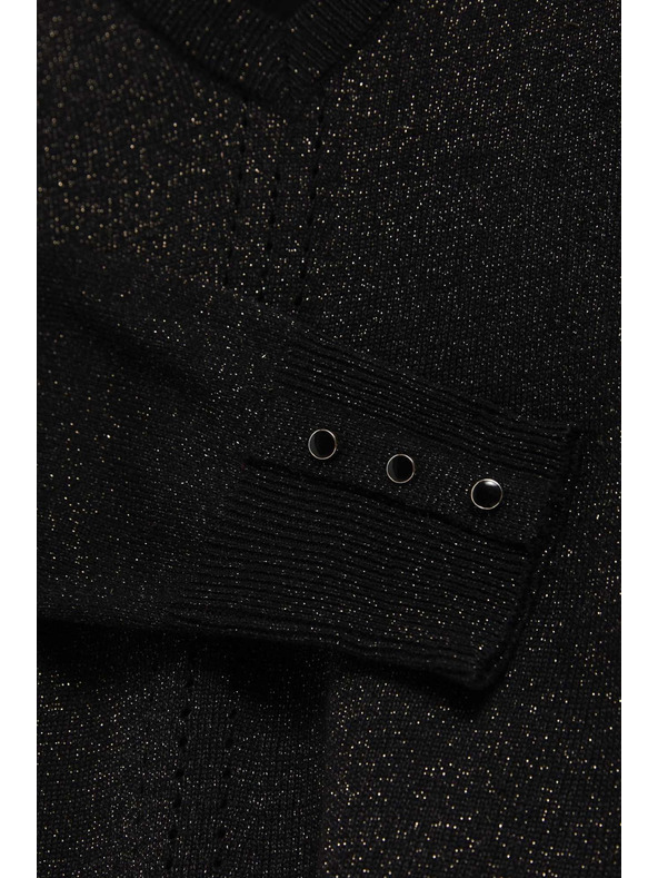 Moodo Crni pulover s metalnim vlaknom i V-izrezom Moodo