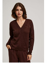 Moodo Smeđi pulover s metalnim vlaknom i V-izrezom Moodo