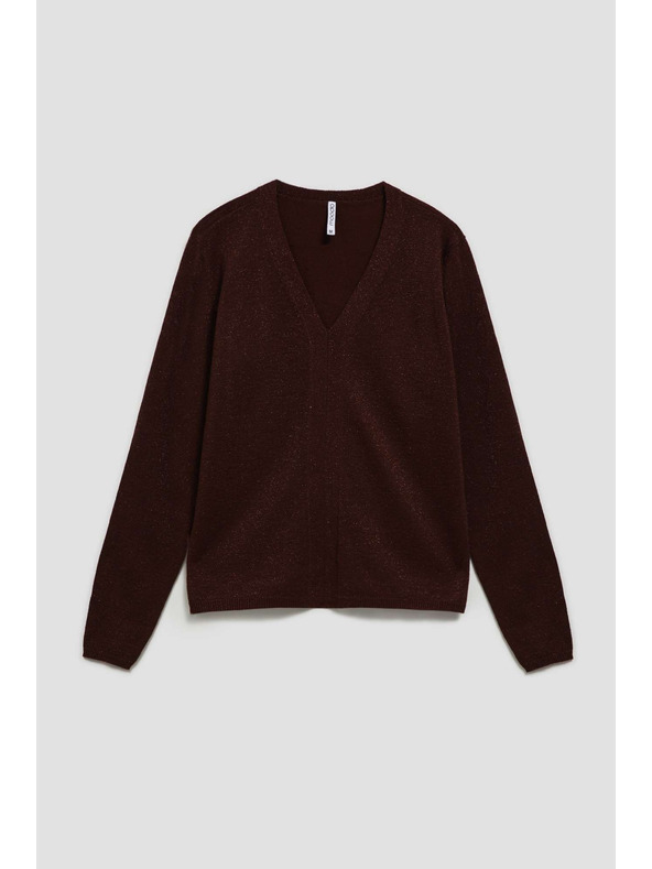 Moodo Smeđi pulover s metalnim vlaknom i V-izrezom Moodo