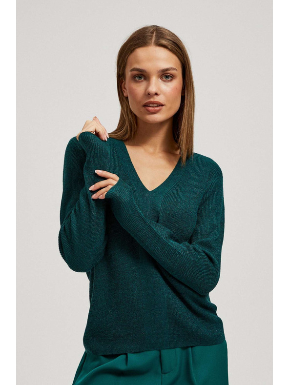 Moodo Uski pulover s V-izrezom smaragdni Moodo