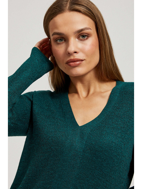 Moodo Uski pulover s V-izrezom smaragdni Moodo