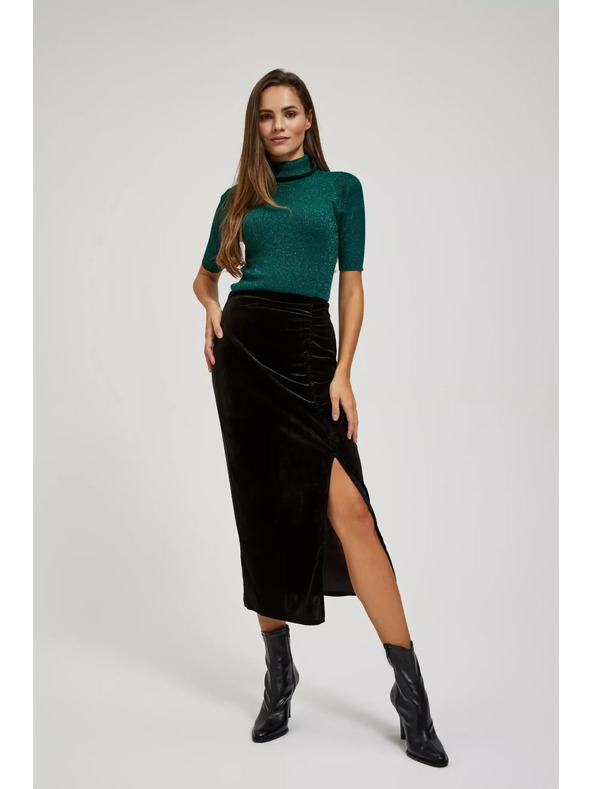 Moodo Pulover s roll ovratnikom ukrašen metalnom niti smaragdni Moodo