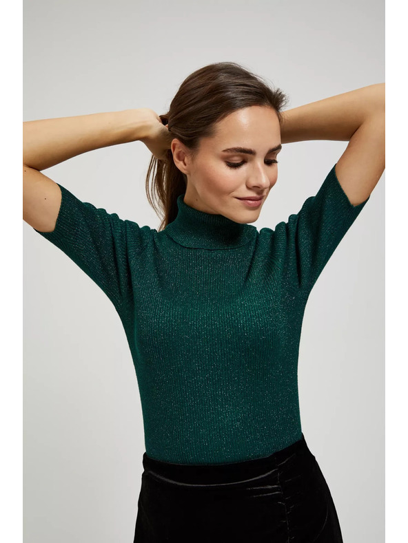 Moodo Pulover s roll ovratnikom ukrašen metalnom niti smaragdni Moodo