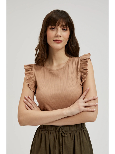 Moodo Rebrasta bluza s volanom na ramenu bež Moodo