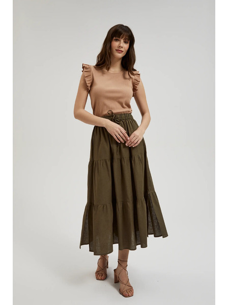 Moodo Rebrasta bluza s volanom na ramenu bež Moodo