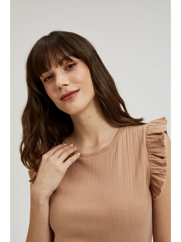 Moodo Rebrasta bluza s volanom na ramenu bež Moodo