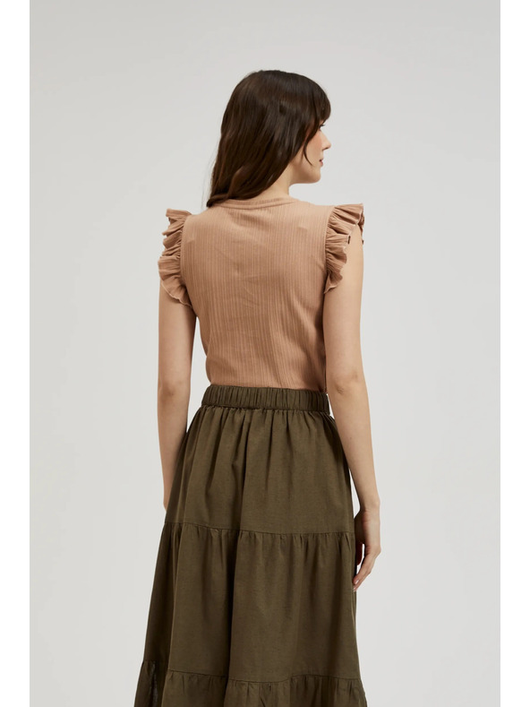 Moodo Rebrasta bluza s volanom na ramenu bež Moodo