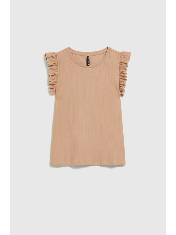 Moodo Rebrasta bluza s volanom na ramenu bež Moodo