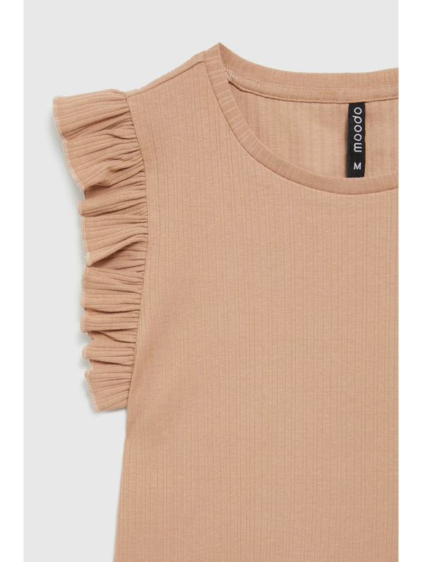 Moodo Rebrasta bluza s volanom na ramenu bež Moodo