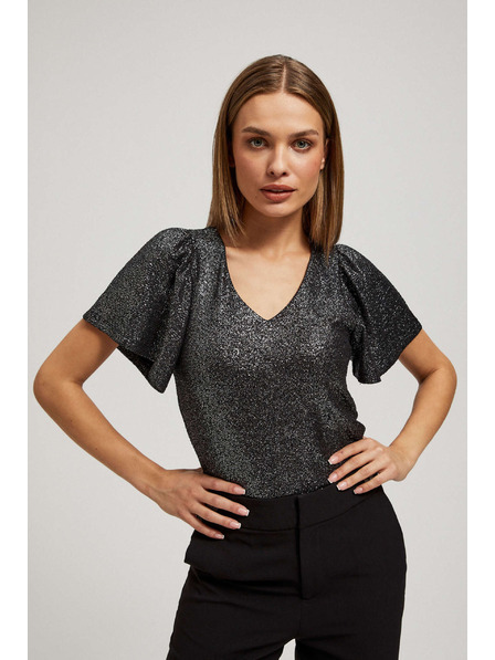 Moodo Bluza s V-izrezom i napuhanim kratkim rukavima crne boje Moodo