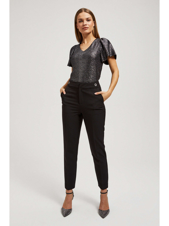 Moodo Bluza s V-izrezom i napuhanim kratkim rukavima crne boje Moodo