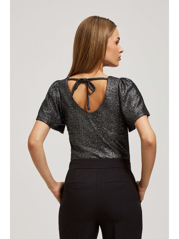 Moodo Bluza s V-izrezom i napuhanim kratkim rukavima crne boje Moodo