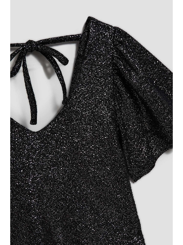 Moodo Bluza s V-izrezom i napuhanim kratkim rukavima crne boje Moodo