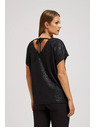 Moodo Elegantna crna bluza s V-izrezom od sjajnog materijala Moodo