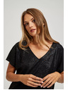 Moodo Elegantna crna bluza s V-izrezom od sjajnog materijala Moodo