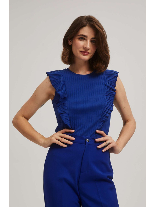 Moodo Rebrasta bluza s volanom plave boje Moodo