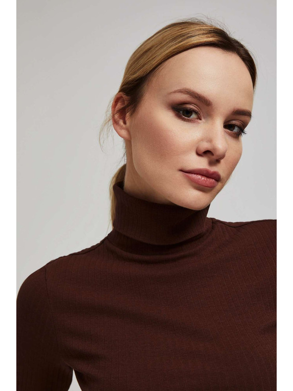 Moodo Rebrasta bluza s rolkom smeđe boje Moodo