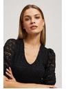 Moodo Crna čipkasta bluza s napuhanim rukavima Moodo