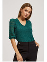 Moodo Smaragdna čipkasta bluza s napuhanim rukavima Moodo