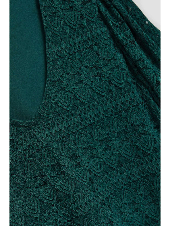 Moodo Smaragdna čipkasta bluza s napuhanim rukavima Moodo