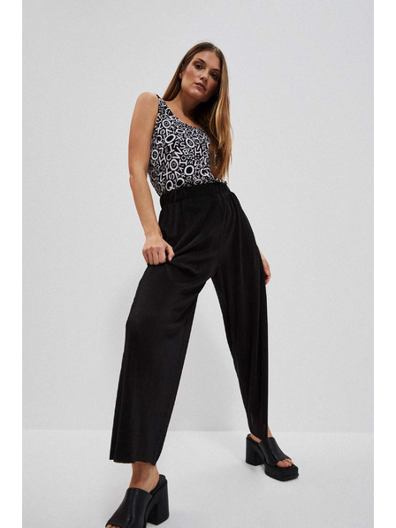 Moodo Crne hlače s širokim nogavicama od rebrasto strukturiranog materijala Moodo