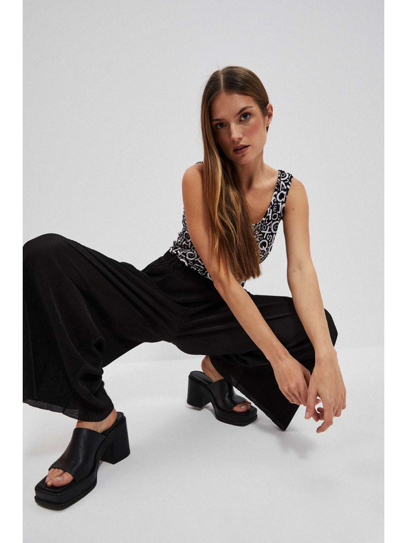 Moodo Crne hlače s širokim nogavicama od rebrasto strukturiranog materijala Moodo