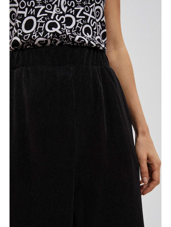 Moodo Crne hlače s širokim nogavicama od rebrasto strukturiranog materijala Moodo