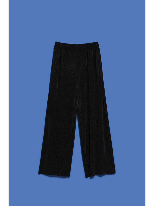 Moodo Crne hlače s širokim nogavicama od rebrasto strukturiranog materijala Moodo