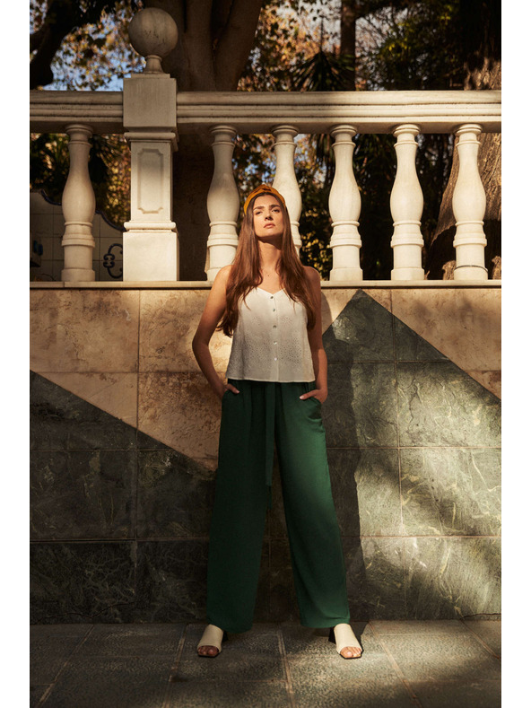 Moodo Malakit zelene hlače s širokim nogavicama Moodo