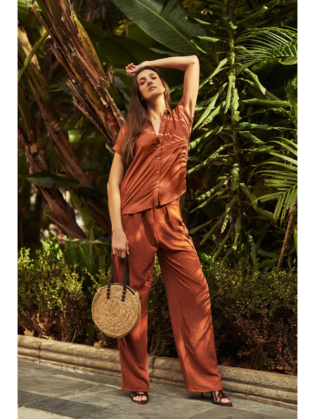 Moodo Smeđe hlače s širokim nogavicama Moodo