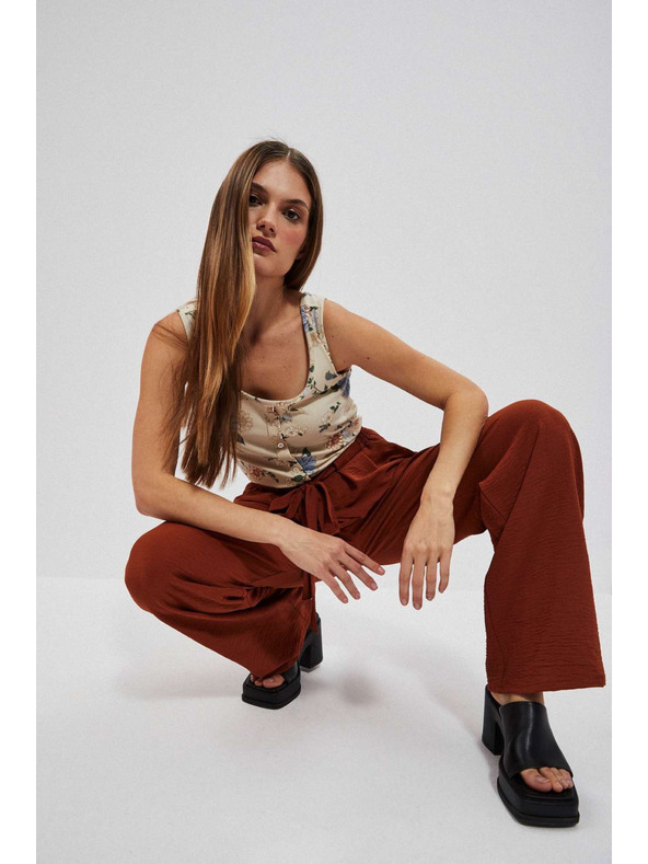 Moodo Smeđe hlače s širokim nogavicama Moodo