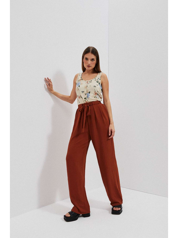 Moodo Smeđe hlače s širokim nogavicama Moodo