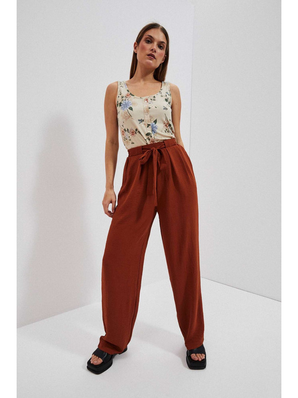 Moodo Smeđe hlače s širokim nogavicama Moodo