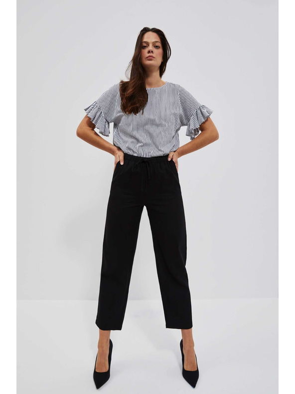 Moodo Crne lanene hlače s ravnim nogavicama Moodo