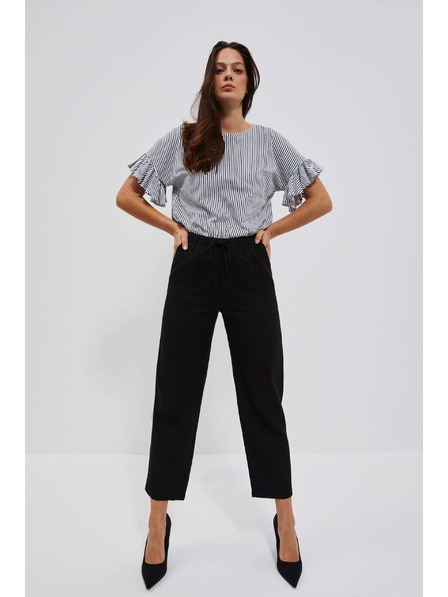 Moodo Crne lanene hlače s ravnim nogavicama Moodo