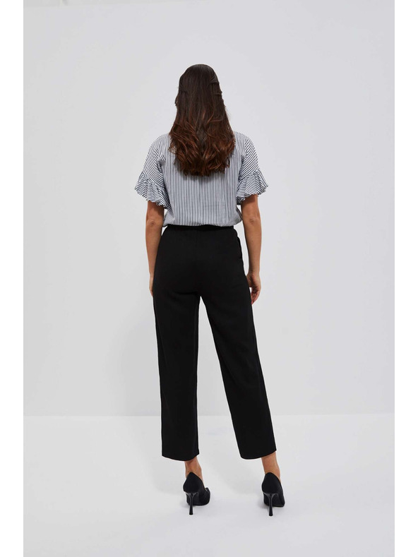 Moodo Crne lanene hlače s ravnim nogavicama Moodo