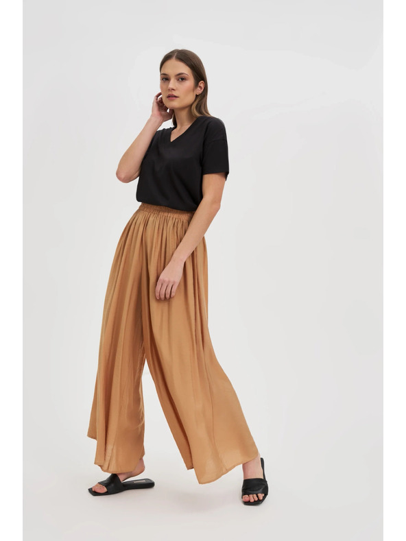 Moodo Viskozne hlače s širokim nogavicama bež boje Moodo