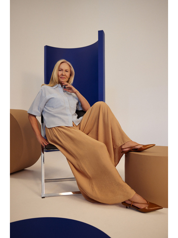 Moodo Viskozne hlače s širokim nogavicama bež boje Moodo