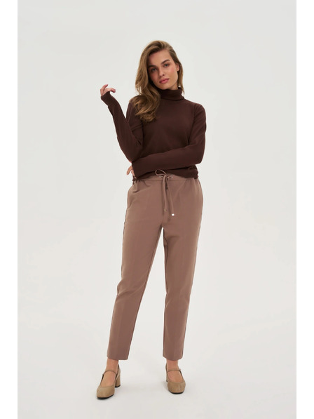 Moodo Tamno bež hlače s teksturom i ravnim nogavicama Moodo
