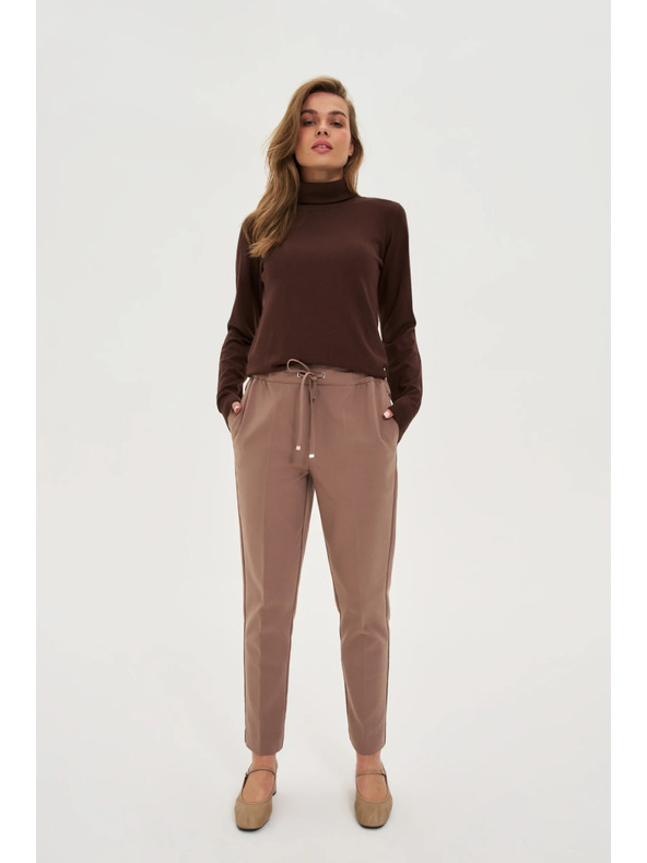 Moodo Tamno bež hlače s teksturom i ravnim nogavicama Moodo