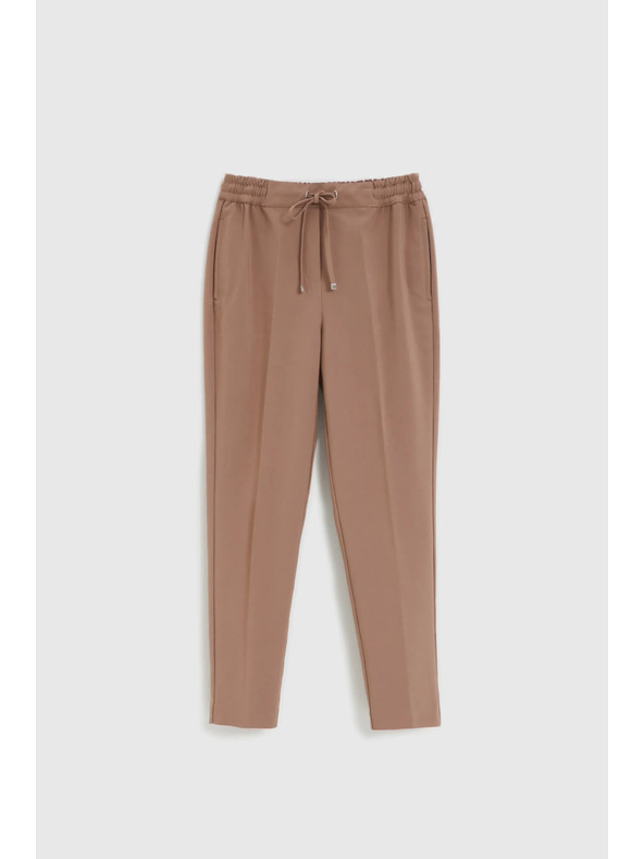 Moodo Tamno bež hlače s teksturom i ravnim nogavicama Moodo