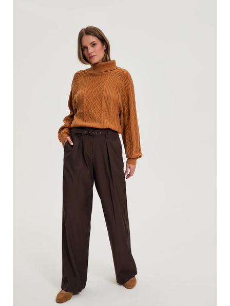 Moodo Smeđe hlače s teksturom i pojasom Moodo