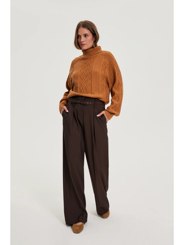 Moodo Smeđe hlače s teksturom i pojasom Moodo