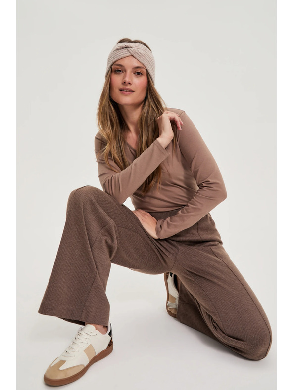 Moodo Smeđe hlače s širokim nogavicama Moodo