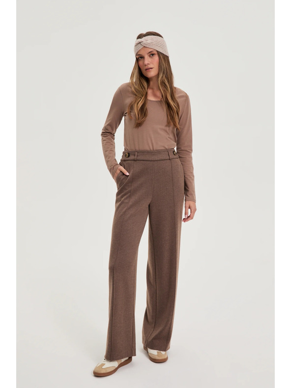 Moodo Smeđe hlače s širokim nogavicama Moodo